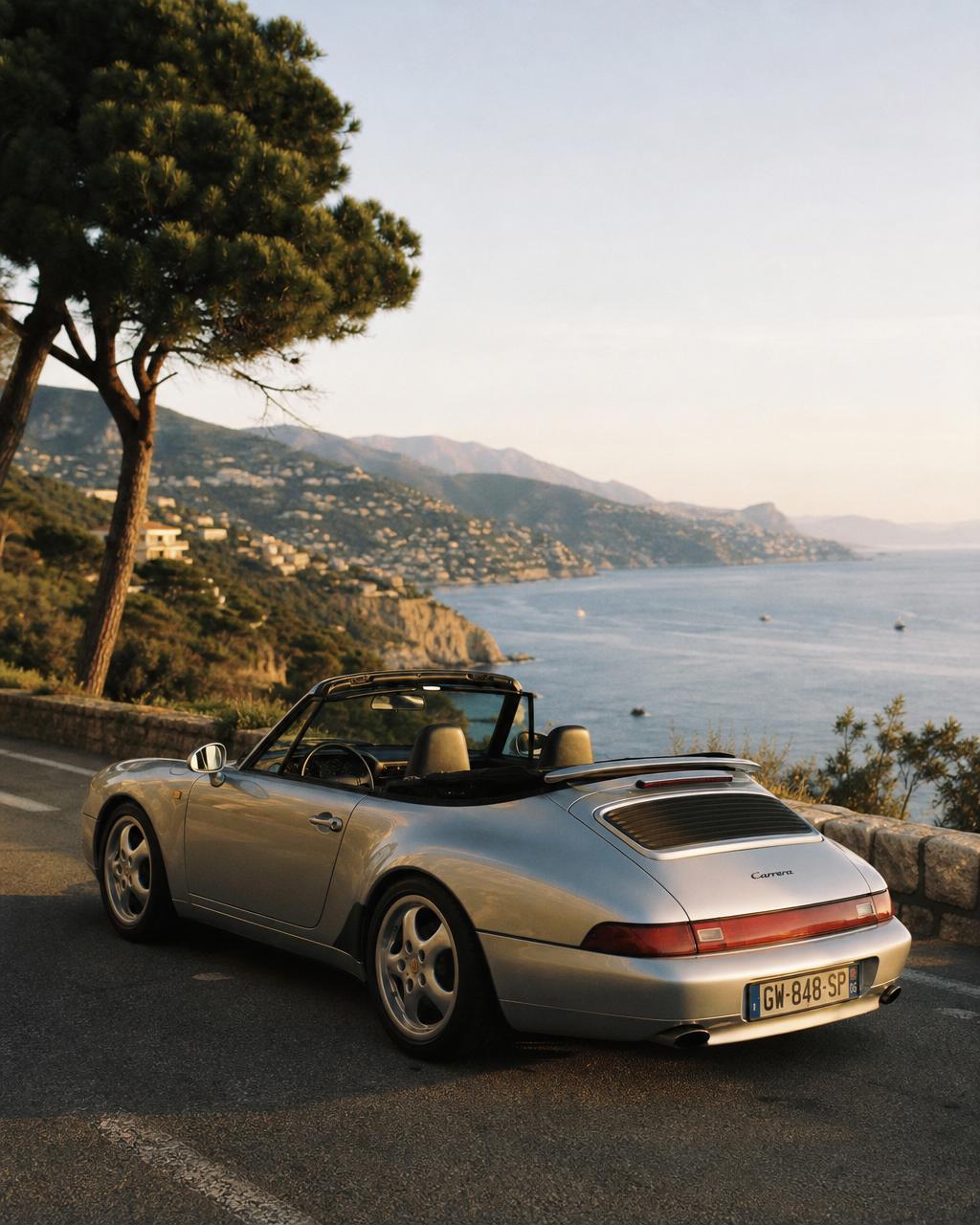 Luxury sports car on a scenic coastal road